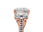 Radiant Cut Diamond Trellis Three-Stone Engagement Ring in Rose gold with Round Side Stones_23
