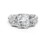 Radiant Cut Diamond Trellis Three-Stone Engagement Ring in White gold with Round Side Stones_18