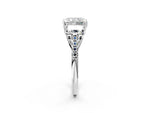 Radiant Cut Diamond Trellis Three-Stone Engagement Ring in White gold with Round Side Stones_20
