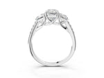 Radiant Cut Diamond Trellis Three-Stone Engagement Ring in White gold with Round Side Stones_21
