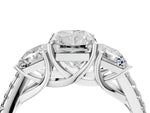 Radiant Cut Diamond Trellis Three-Stone Engagement Ring in White gold with Round Side Stones_22