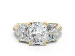 Radiant Cut Diamond Trellis Three-Stone Engagement Ring in Yellow gold with Round Side Stones_18