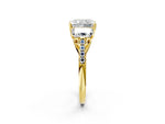 Radiant Cut Diamond Trellis Three-Stone Engagement Ring in Yellow gold with Round Side Stones_20