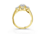 Radiant Cut Diamond Trellis Three-Stone Engagement Ring in Yellow gold with Round Side Stones_21