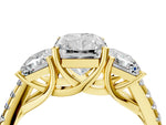 Radiant Cut Diamond Trellis Three-Stone Engagement Ring in Yellow gold with Round Side Stones_22