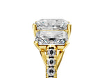Radiant Cut Diamond Trellis Three-Stone Engagement Ring in Yellow gold with Round Side Stones_23