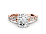 Radiant Cut Diamond Vintage Scroll Solitaire Ring in Rose gold with Graduated Round Side Stones_12