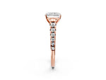 Radiant Cut Diamond Vintage Scroll Solitaire Ring in Rose gold with Graduated Round Side Stones_14