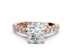 Radiant Cut Diamond Vintage Scroll Solitaire Ring in Rose gold with Graduated Round Side Stones_24