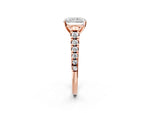 Radiant Cut Diamond Vintage Scroll Solitaire Ring in Rose gold with Graduated Round Side Stones_26