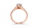 Radiant Cut Diamond Vintage Scroll Solitaire Ring in Rose gold with Graduated Round Side Stones_27