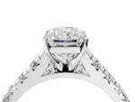 Radiant Cut Diamond Vintage Scroll Solitaire Ring in White gold with Graduated Round Side Stones_10