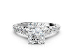 Radiant Cut Diamond Vintage Scroll Solitaire Ring in White gold with Graduated Round Side Stones_18