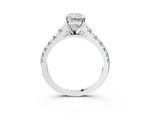 Radiant Cut Diamond Vintage Scroll Solitaire Ring in White gold with Graduated Round Side Stones_21