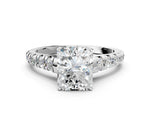 Radiant Cut Diamond Vintage Scroll Solitaire Ring in White gold with Graduated Round Side Stones_6