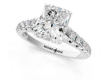 Radiant Cut Diamond Vintage Scroll Solitaire Ring in White gold with Graduated Round Side Stones_7