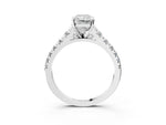 Radiant Cut Diamond Vintage Scroll Solitaire Ring in White gold with Graduated Round Side Stones_9