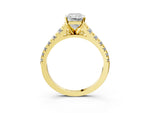 Radiant Cut Diamond Vintage Scroll Solitaire Ring in Yellow gold with Graduated Round Side Stones_15