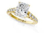 Radiant Cut Diamond Vintage Scroll Solitaire Ring in Yellow gold with Graduated Round Side Stones_25