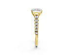 Radiant Cut Diamond Vintage Scroll Solitaire Ring in Yellow gold with Graduated Round Side Stones_26