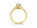 Radiant Cut Diamond Vintage Scroll Solitaire Ring in Yellow gold with Graduated Round Side Stones_27