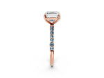 Rose gold Asscher Cut Diamond Solitaire Ring with Round Aquamarine Pavé Band and Prong Setting_2