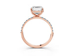 Rose gold Asscher Cut Diamond Solitaire Ring with Round Aquamarine Pavé Band and Prong Setting_3