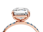 Rose gold Asscher Cut Diamond Solitaire Ring with Round Aquamarine Pavé Band and Prong Setting_4