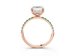 Rose gold Asscher Cut Diamond Solitaire Ring with Round Emerald Pavé Band and Prong Setting_3