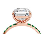 Rose gold Asscher Cut Diamond Solitaire Ring with Round Emerald Pavé Band and Prong Setting_4