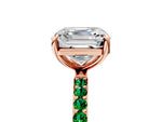 Rose gold Asscher Cut Diamond Solitaire Ring with Round Emerald Pavé Band and Prong Setting_5