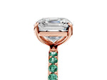 Rose gold Asscher Cut Diamond Solitaire Ring with Round Green Sapphire Pavé Band and Prong Setting_5