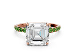 Rose gold Asscher Cut Diamond Solitaire Ring with Round Peridot Pavé Band and Prong Setting
