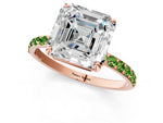 Rose gold Asscher Cut Diamond Solitaire Ring with Round Peridot Pavé Band and Prong Setting_1
