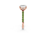 Rose gold Asscher Cut Diamond Solitaire Ring with Round Peridot Pavé Band and Prong Setting_2