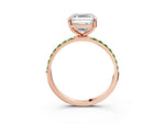 Rose gold Asscher Cut Diamond Solitaire Ring with Round Peridot Pavé Band and Prong Setting_3