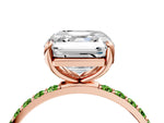 Rose gold Asscher Cut Diamond Solitaire Ring with Round Peridot Pavé Band and Prong Setting_4
