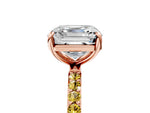 Rose gold Asscher Cut Diamond Solitaire Ring with Round Yellow Sapphire Pavé Band and Prong Setting_5