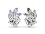 Rose gold Asscher and Marquise Diamond Cluster Stud Earrings