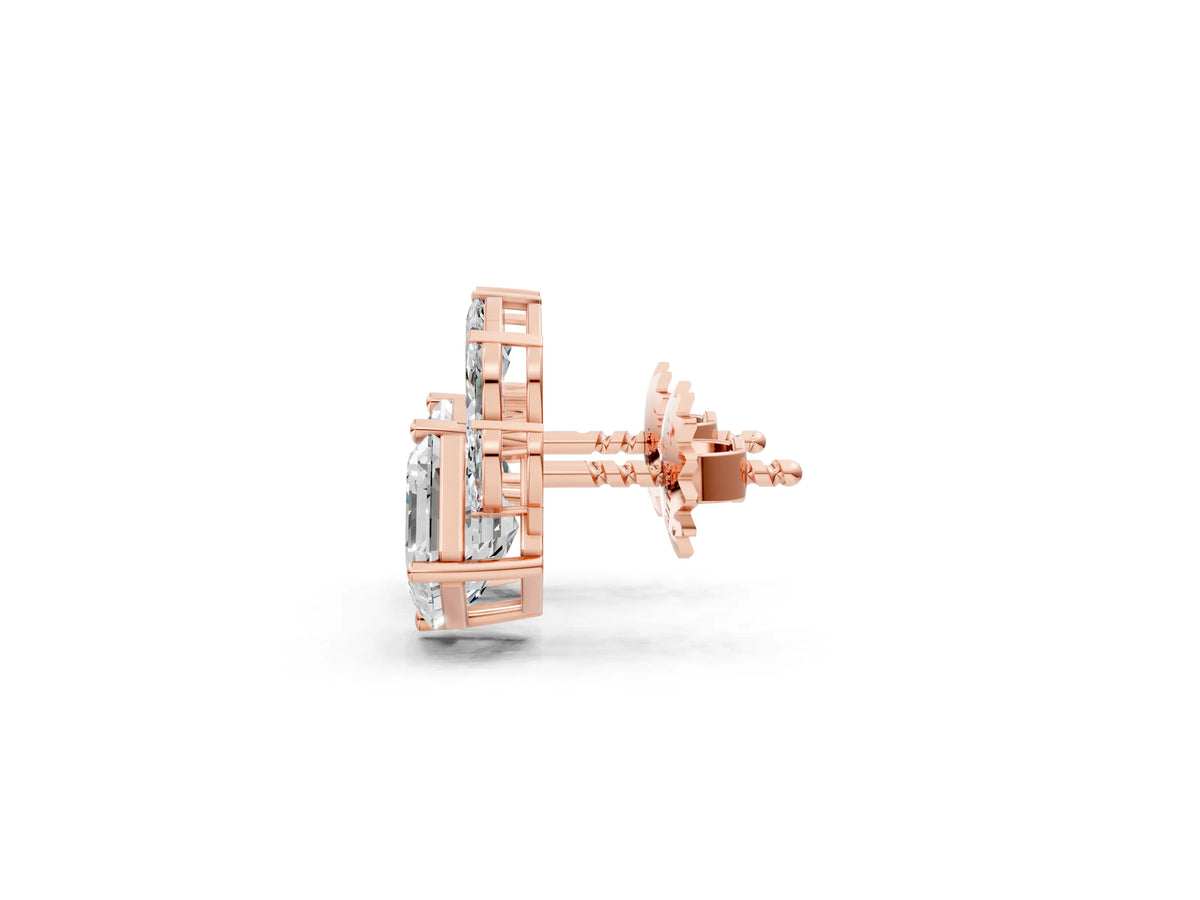 Rose gold Asscher and Marquise Diamond Cluster Stud Earrings_1