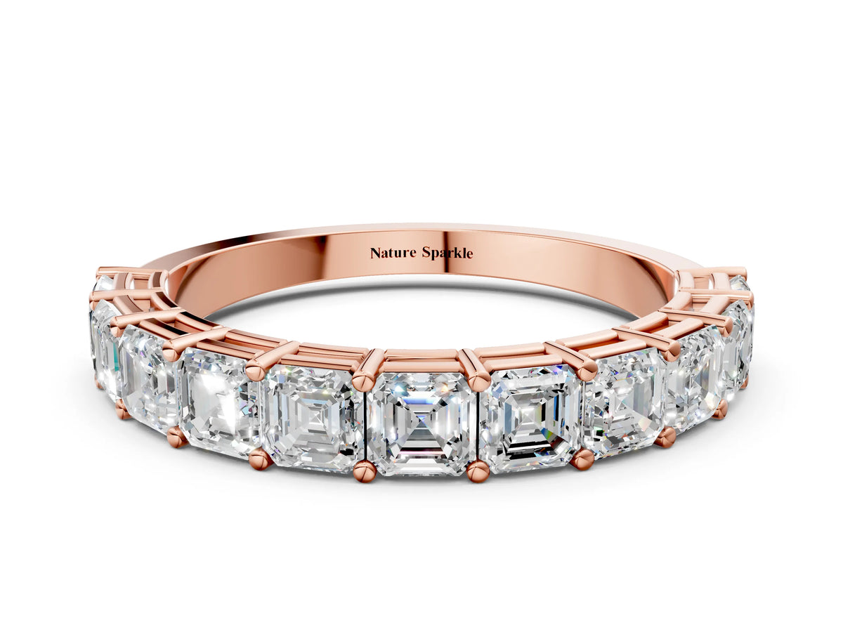 Rose gold Asscher cut diamond Half Eternity Band with Shared Prong Setting