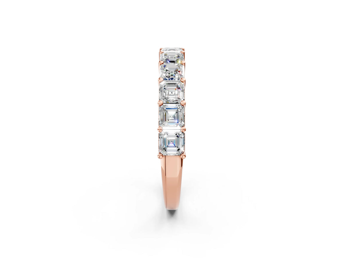 Rose gold Asscher cut diamond Half Eternity Band with Shared Prong Setting_2