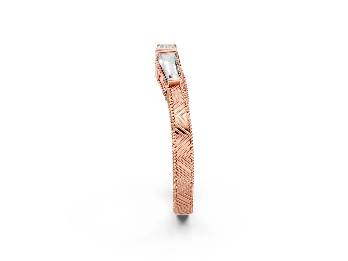 Rose gold Baguette Cut Channel Set Milgrain Band with V-Prong Setting_2