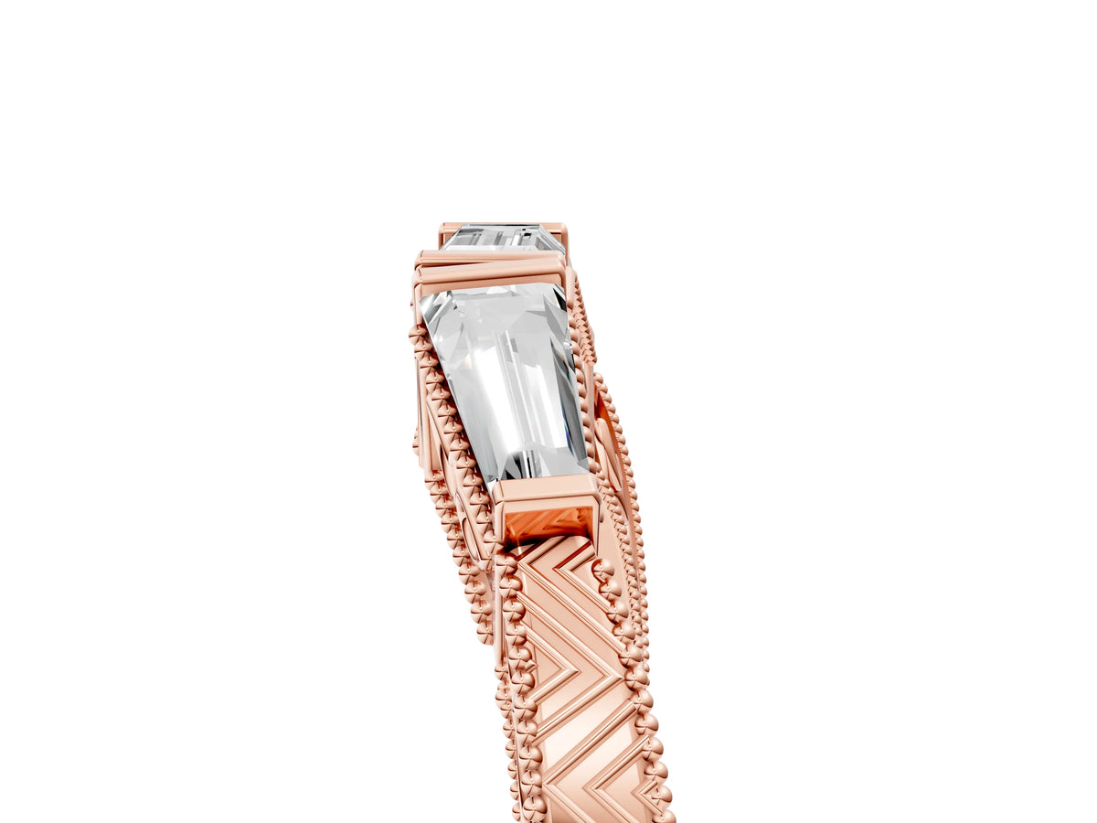 Rose gold Baguette Cut Channel Set Milgrain Band with V-Prong Setting_5