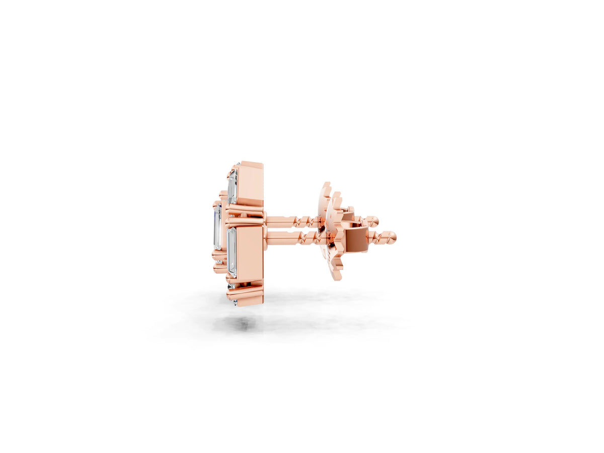 Rose gold Baguette Diamond Cluster Stud Earrings_1