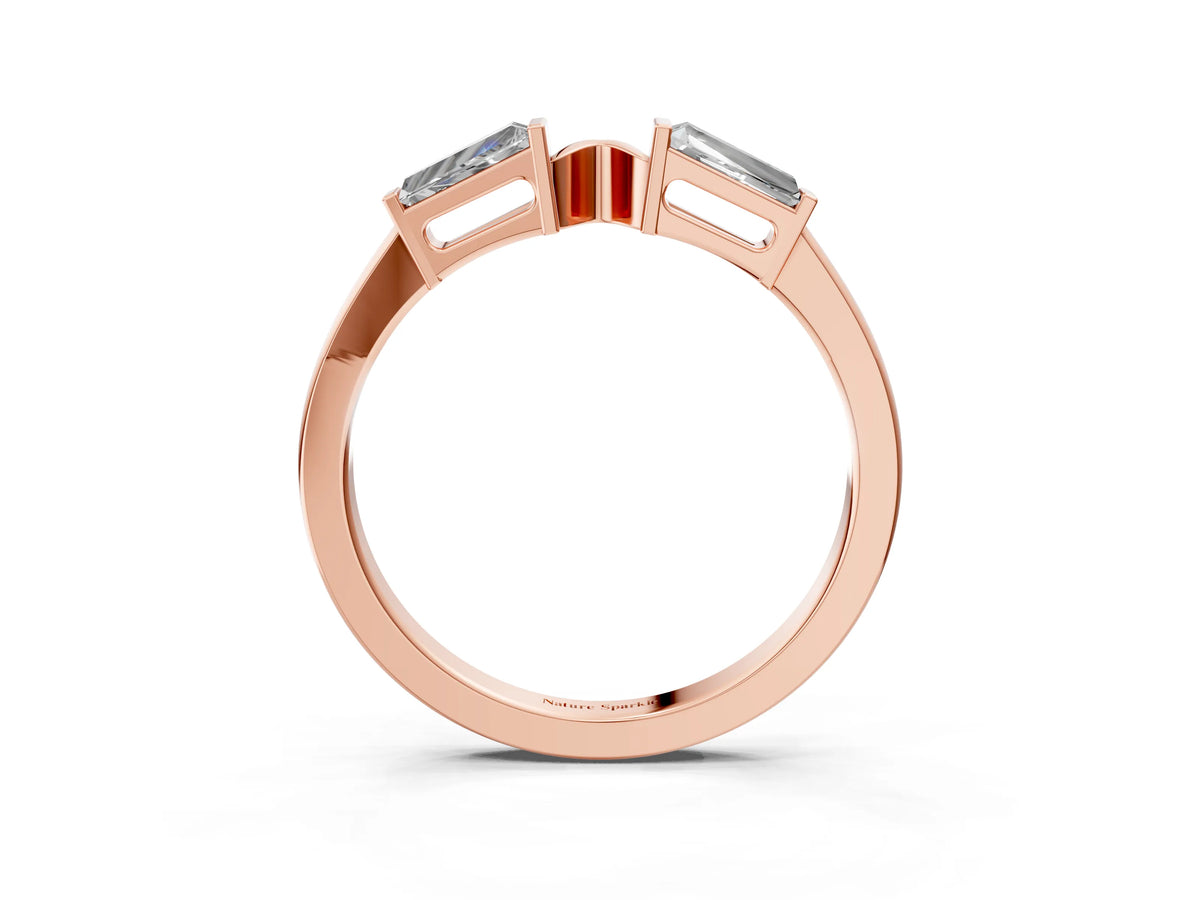 Rose gold Baguette Diamond Open Band with Bar Prong Setting_3