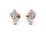 Rose gold Baguette Diamond Three-Stone Stud Earrings