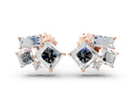 Rose gold Baguette and Princess Diamond Mosaic Abstract Stud Earrings