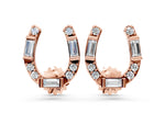 Rose gold Baguette and Round Diamond Horseshoe Stud Earrings