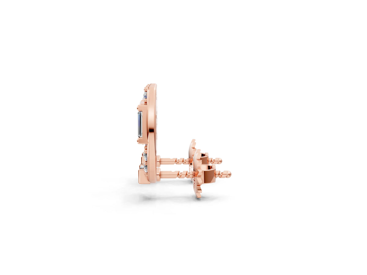 Rose gold Baguette and Round Diamond Horseshoe Stud Earrings_1